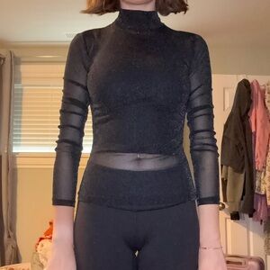 3 for $20 Dynamite Black Long Sleeve Turtleneck Top sparkly sheer size xs